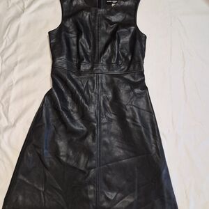 Karl Lagerfeld Black Faux Leather Dress with Chic Label Detail